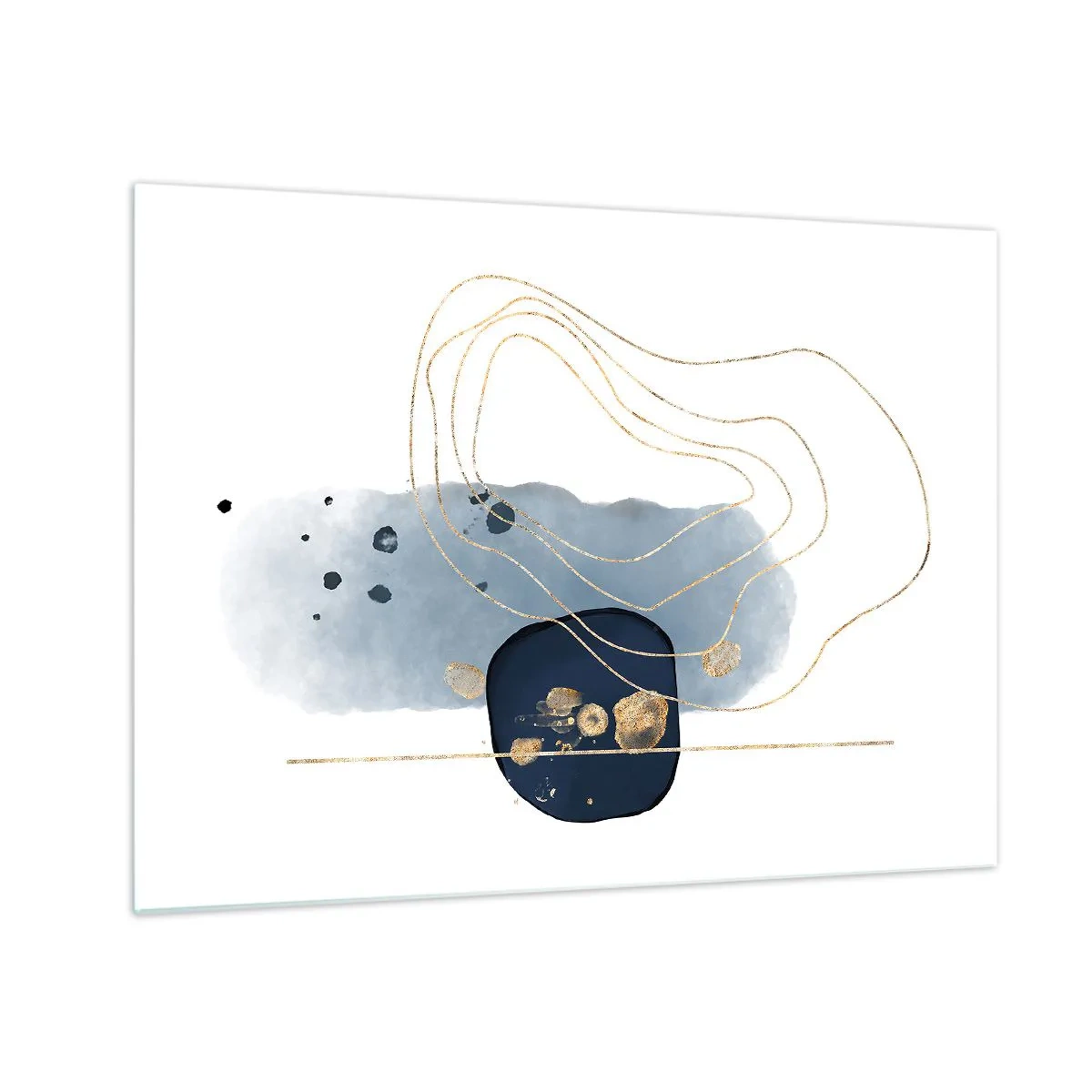 Obraz na skle - Abstraktná kompozícia v modrých a zlatých tónoch - 70x50cm - Modro-zlatá fantázia - Moderná nástenná dekorácia do obývacej izby a spálne ARTTOR