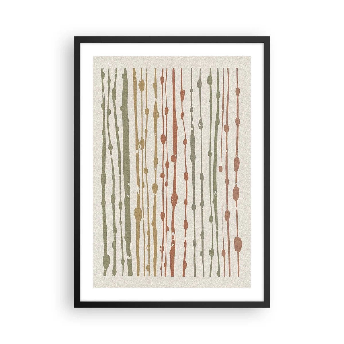 Plagát v čiernom ráme - Abstraktné zvislé čiary v prírodných odtieňoch - 50x70cm - Hudobný záznam farieb - Moderná nástenná dekorácia do obývacej izby a spálne ARTTOR