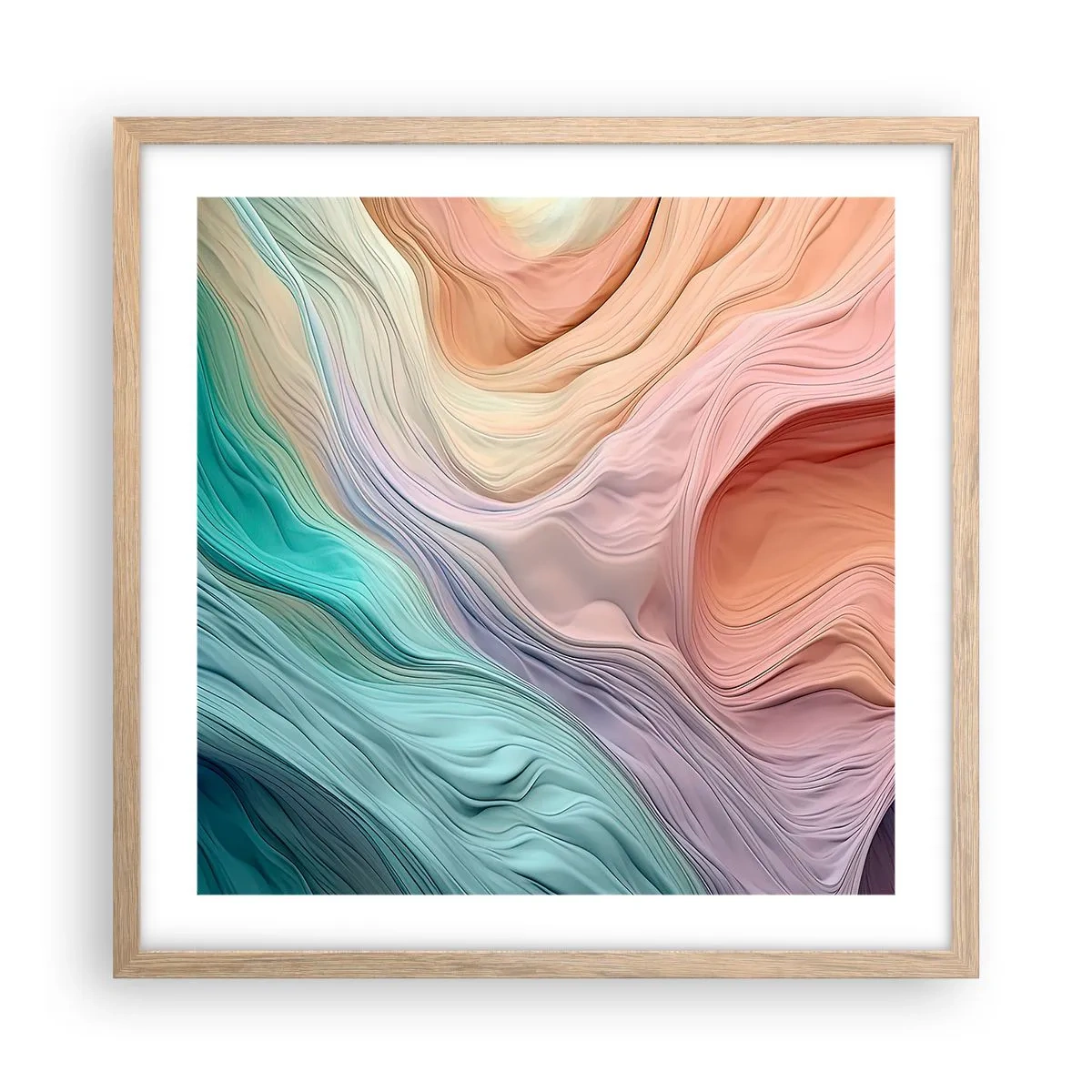 Plagát v ráme zo svetlého duba - Dúhová vlna - 50x50 cm