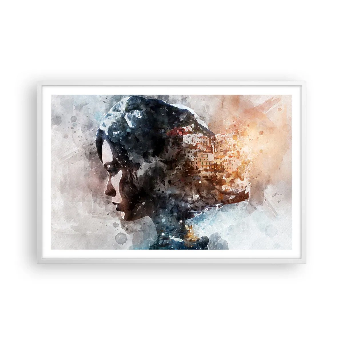 Plagát v bielom ráme - Príbeh o dievčati s mestom v pozadí - 91x61 cm