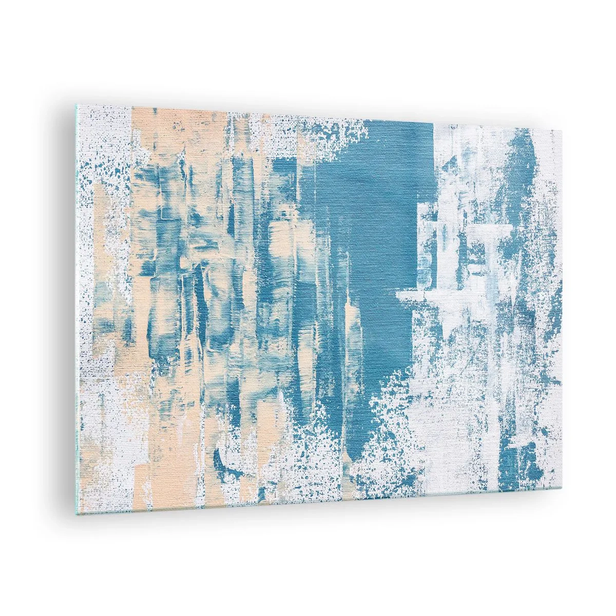 Obraz na skle - Abstrakcia v modrej a béžovej farbe s textúrou štetca - 70x50cm - Cez cencúľ - Moderná nástenná dekorácia do obývacej izby a spálne ARTTOR