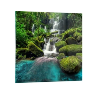 Obraz na skle - Tyrkys, zafíry a tekuté striebro - 40x40 cm