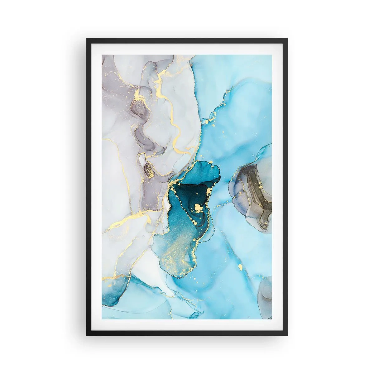 Plagát v čiernom ráme - Štúdia o stretnutí šedej a tyrkysovej - 61x91 cm