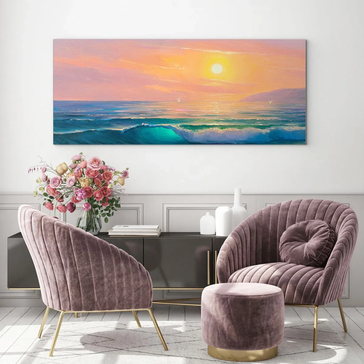 Obraz na skle - Tyrkysová pieseň vĺn - 100x40 cm