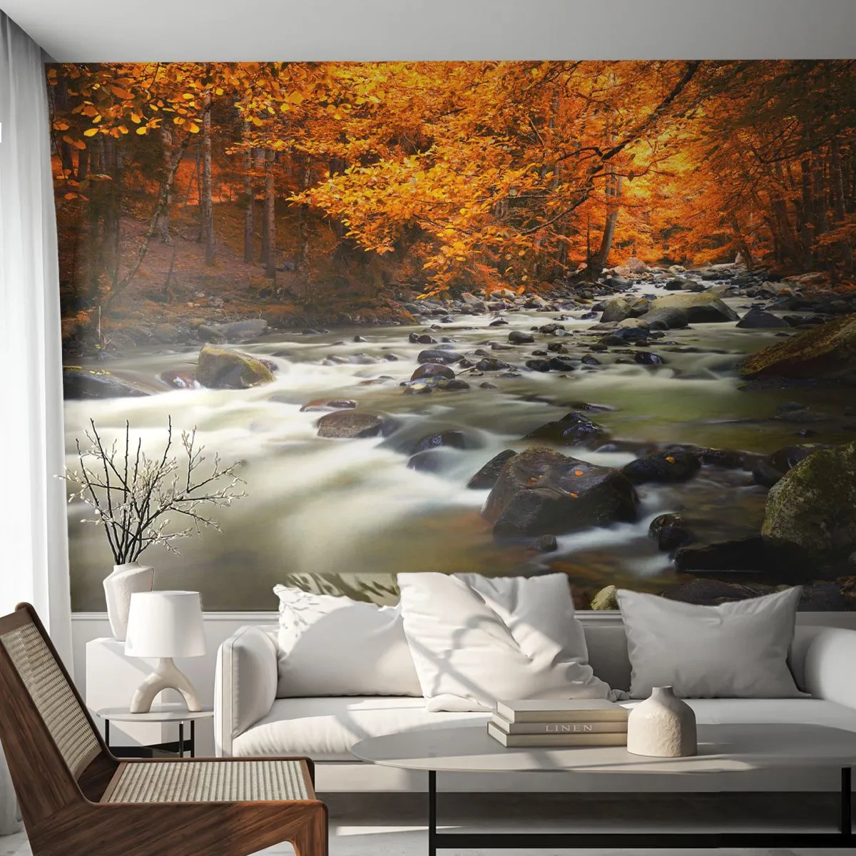 Fototapeta Premium Sand - Potok v zlatom lese - Krajina, les, Horský potok - 100x70 cm