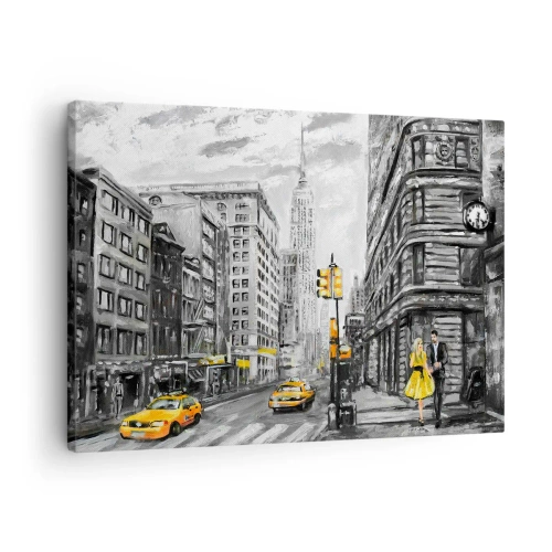 Obraz na plátne - Newyorská ulica so žltými akcentmi - 70x50cm - Newyorský príbeh - Moderná nástenná dekorácia do obývacej izby a spálne ARTTOR