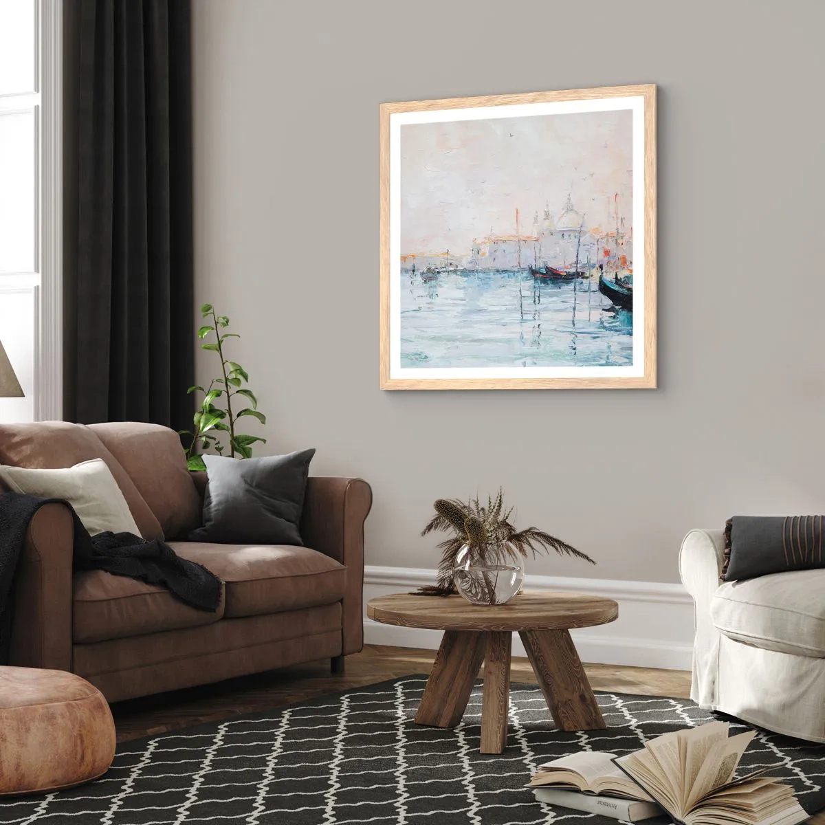 Plagát v ráme zo svetlého duba - Za vodou, za hmlou - 30x30 cm