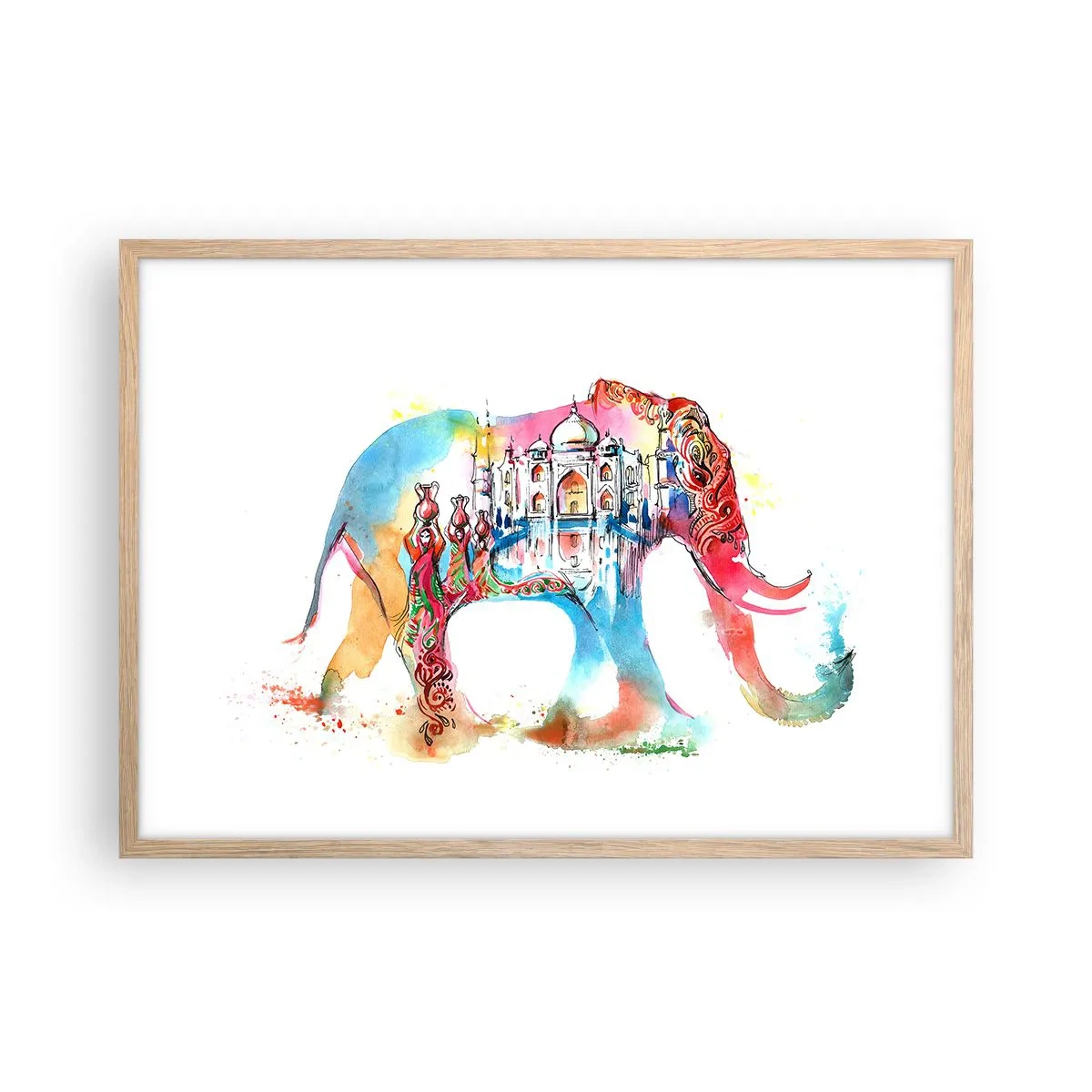 Plagát v ráme zo svetlého duba - India - aura lásky - 70x50 cm