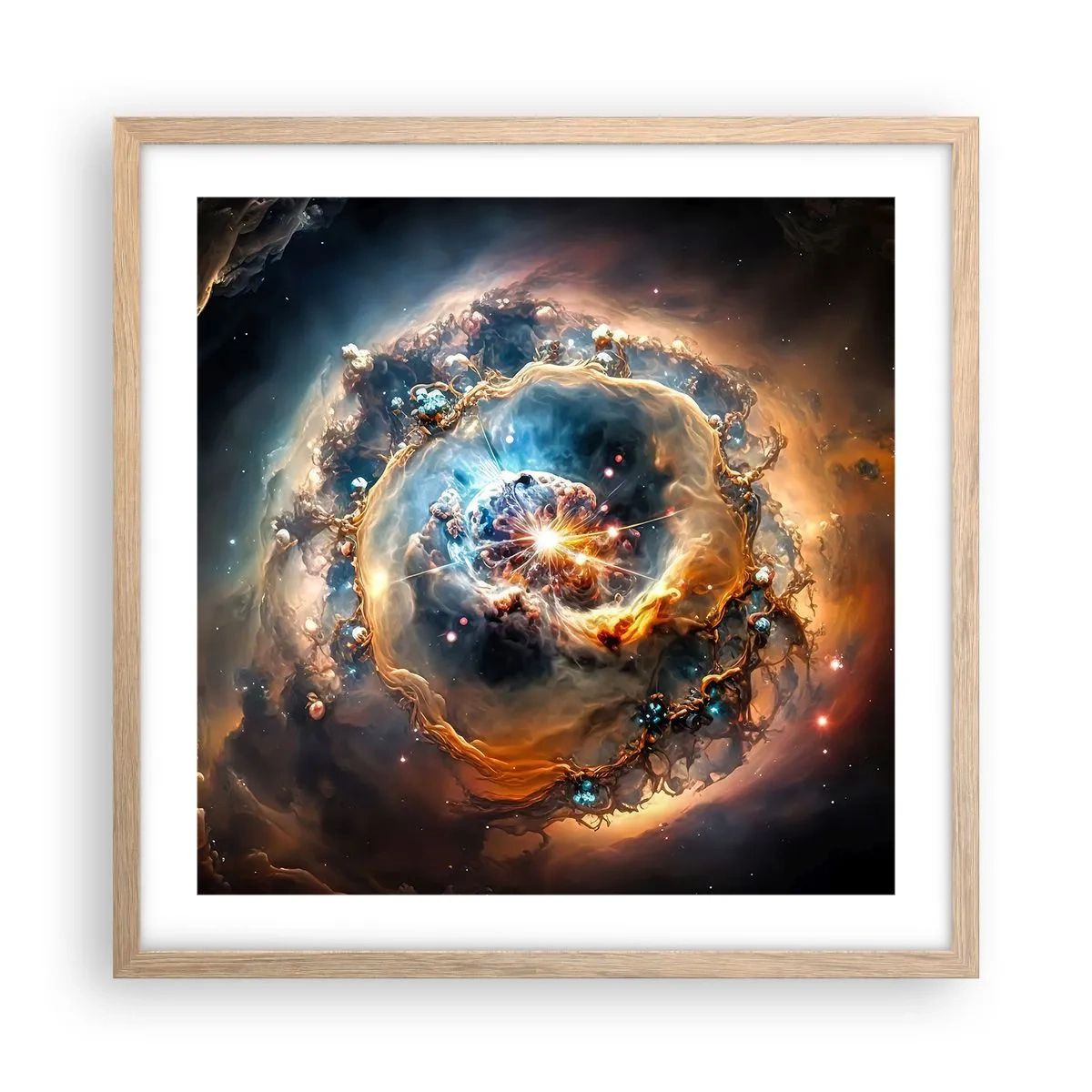 Plagát v ráme zo svetlého duba - Začiatok - 50x50 cm