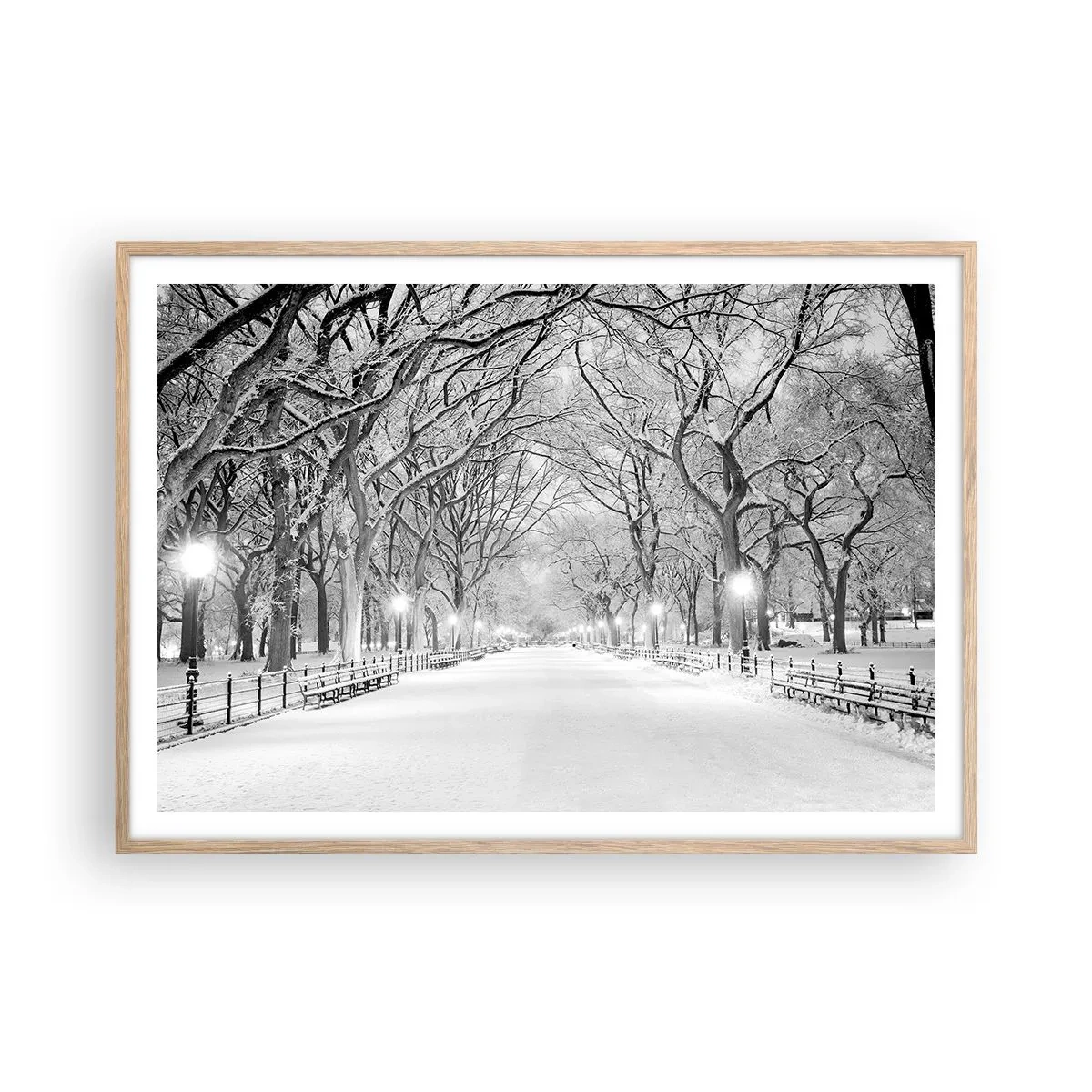 Plagát v ráme zo svetlého duba - Štyri ročné obdobia – zima - 100x70 cm