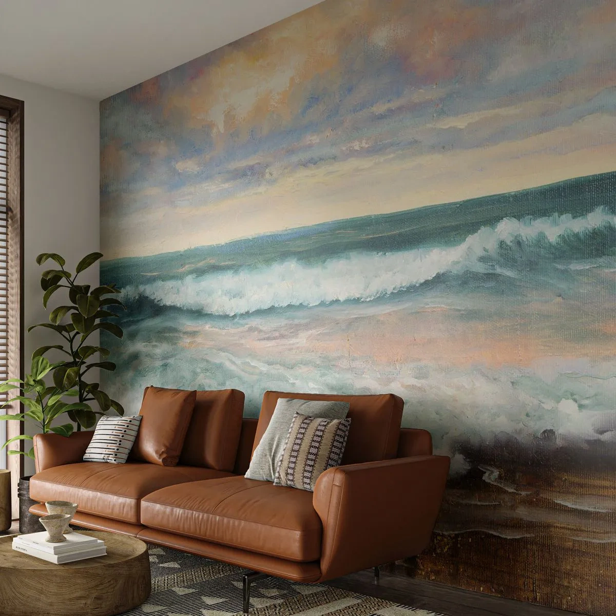 Fototapeta Standard Eco - Maliarska scenéria morského pobrežia s vlnami a pastelovou oblohou. - 100x70cm - Tu uhladíš dušu - Moderná nástenná dekorácia do obývacej izby a spálne ARTTOR