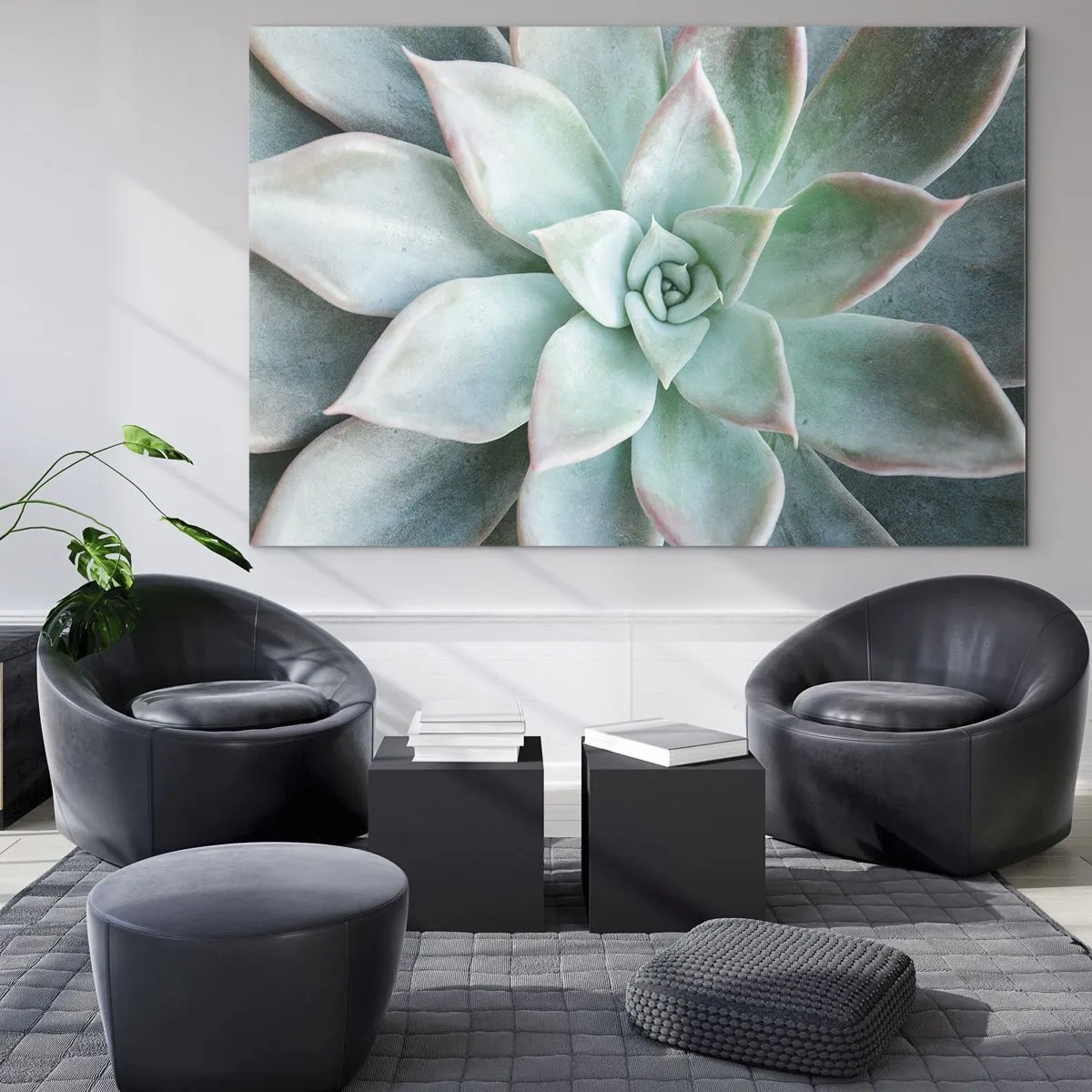 Obraz na skle - Suché sukulentné listy s jemným sivozeleným odtieňom - 70x50cm - Srdce púšte - Moderná nástenná dekorácia do obývacej izby a spálne ARTTOR