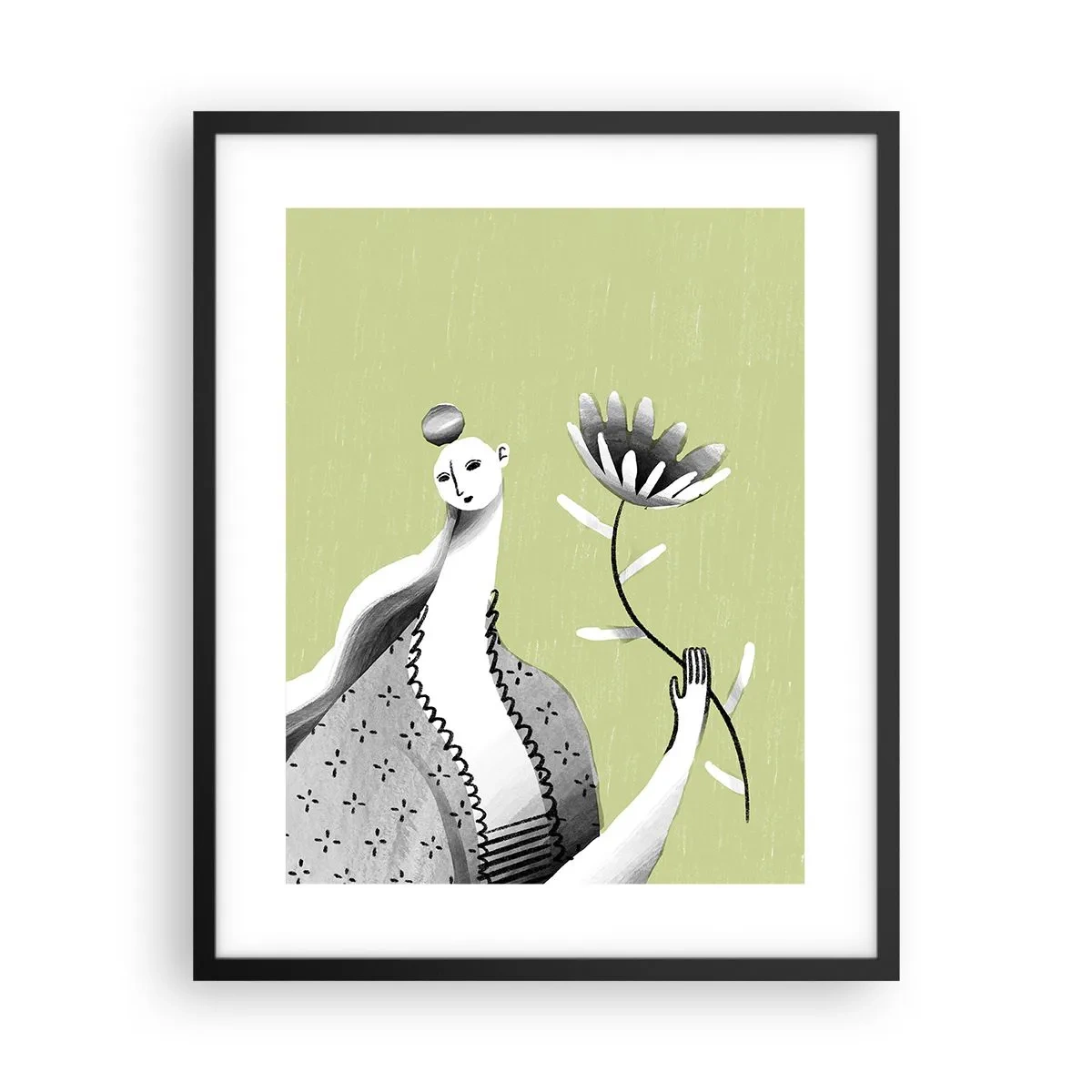 Plagát v čiernom ráme - Modernistický portrét – držiaci kvet - 40x50 cm