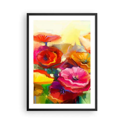 Plagát v čiernom ráme - Farebné vlčie maky na abstraktnom pozadí - 50x70cm - Nielen červené - Moderná nástenná dekorácia do obývacej izby a spálne ARTTOR