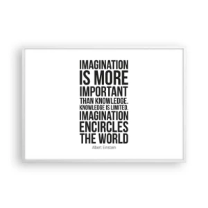 Plagát v bielom ráme - Einstein o sile predstavivosti - 100x70 cm