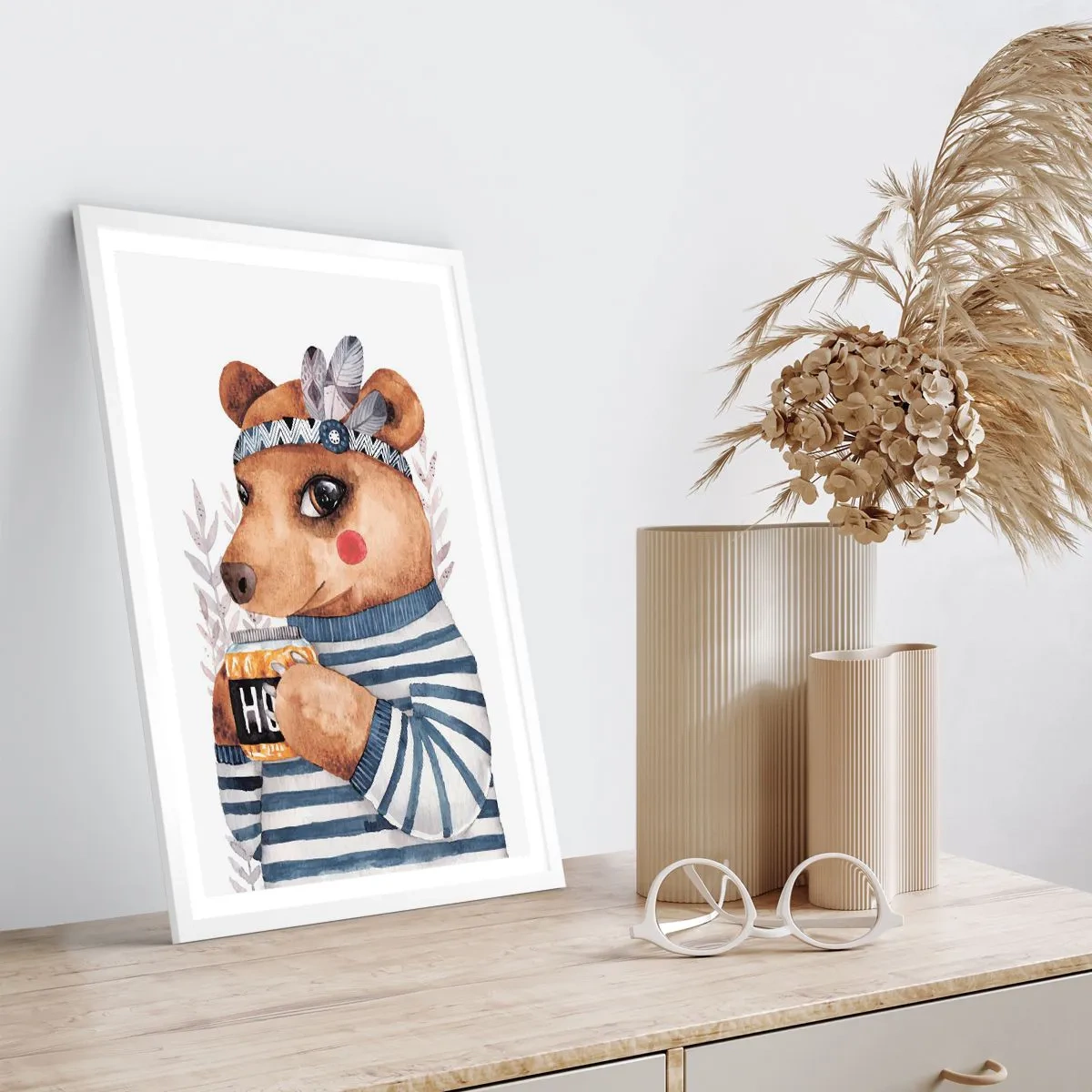 Plagát v bielom ráme - Sladký medvedík - 61x91 cm