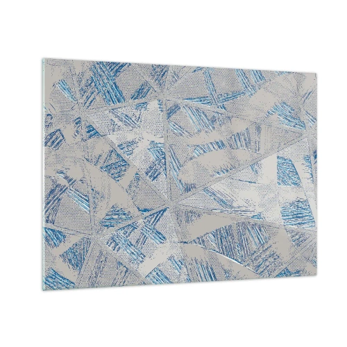 Obraz na skle - Geometrické vzory v odtieňoch sivej a modrej - 70x50cm - V šedo-modrom labyrinte - Moderná nástenná dekorácia do obývacej izby a spálne ARTTOR