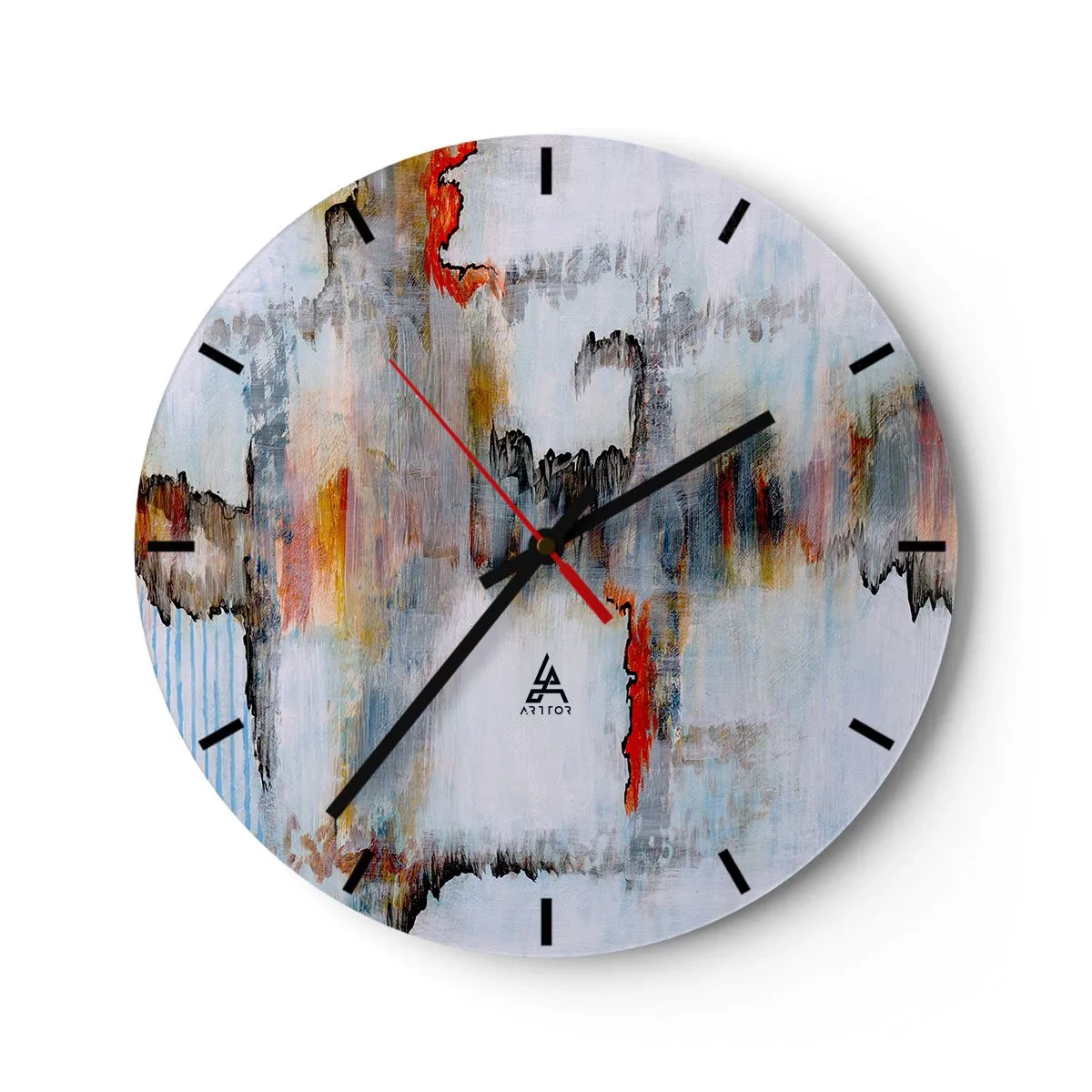 Nástenné hodiny - Abstraktná kompozícia v jasných farbách s intenzívnymi akcentmi. - 30x30cm - Paličkou po vode - Moderná nástenná dekorácia do obývacej izby, kuchyne a spálne ARTTOR