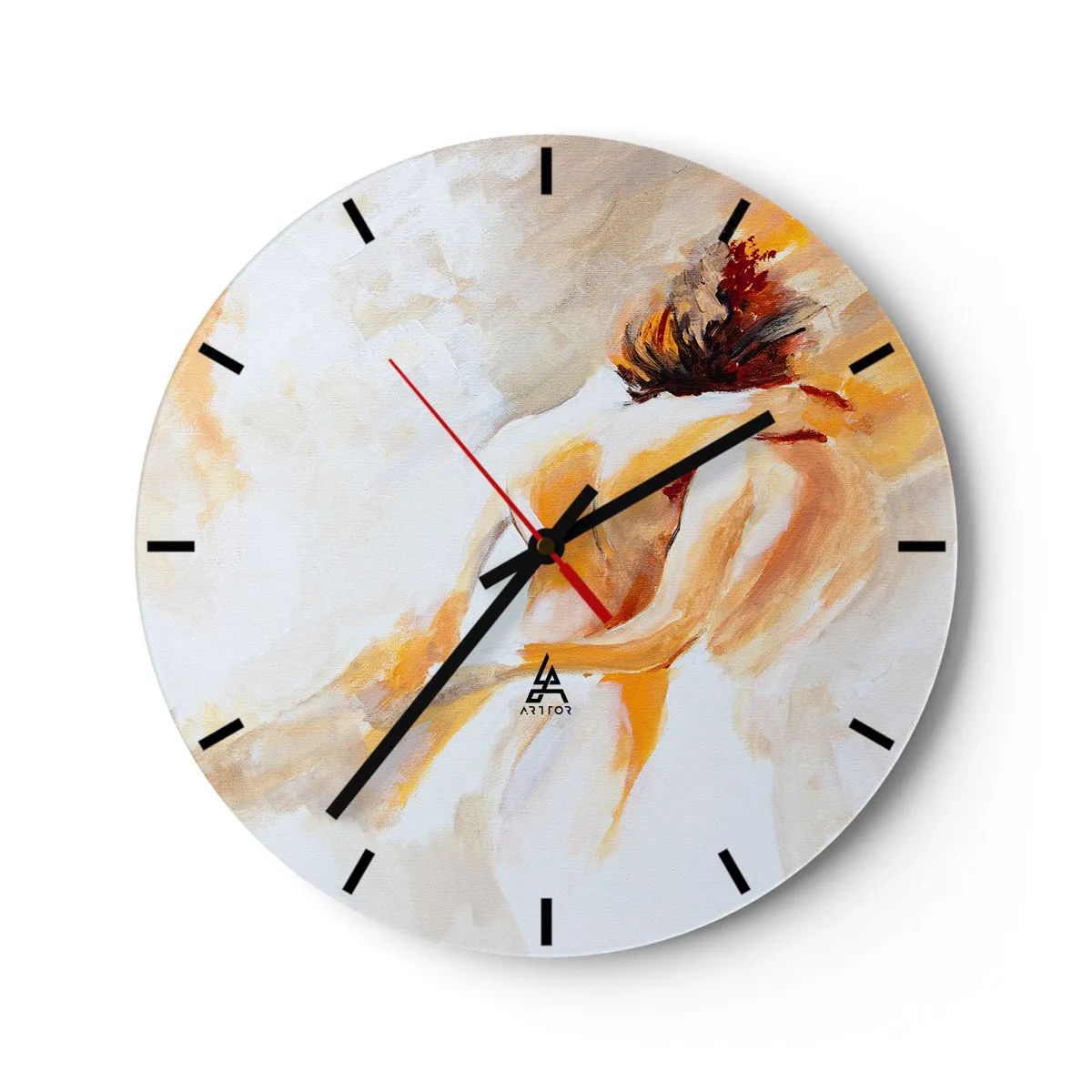 Nástenné hodiny - Umelecké zobrazenie blízkeho páru v teplých farbách. - 30x30cm - Blízkosť v nebi - Moderná nástenná dekorácia do obývacej izby, kuchyne a spálne ARTTOR