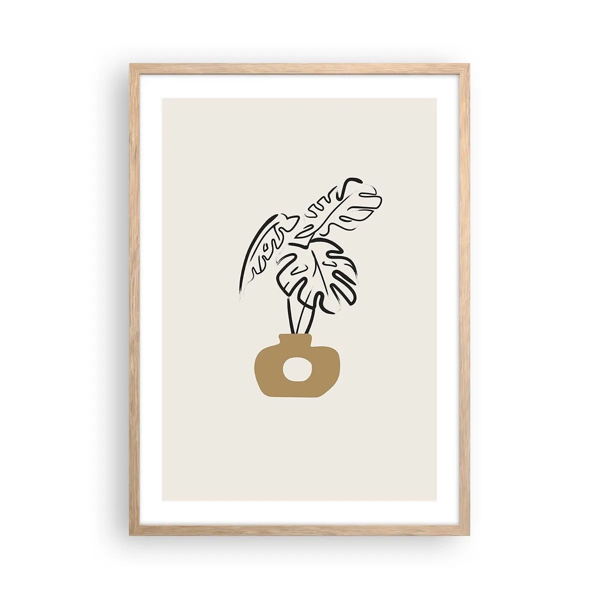 Plagát v ráme zo svetlého duba - Monstera – ozdoba pre domácnosť - 50x70 cm