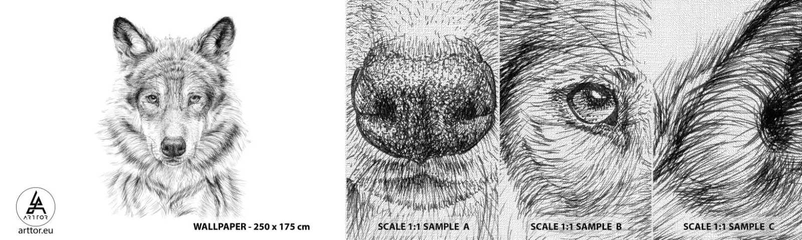 Vzorka fototapety Premium Canvas - Rodený vodca - Wolf, Skica, škandinávsky - 100x30 cm