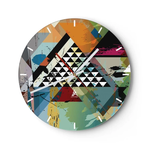 Nástenné hodiny - Ciferník hodín s abstraktným geometrickým motívom v živých farbách. - 30x30cm - Aké je to jednoduché - Moderná nástenná dekorácia do obývacej izby, kuchyne a spálne ARTTOR