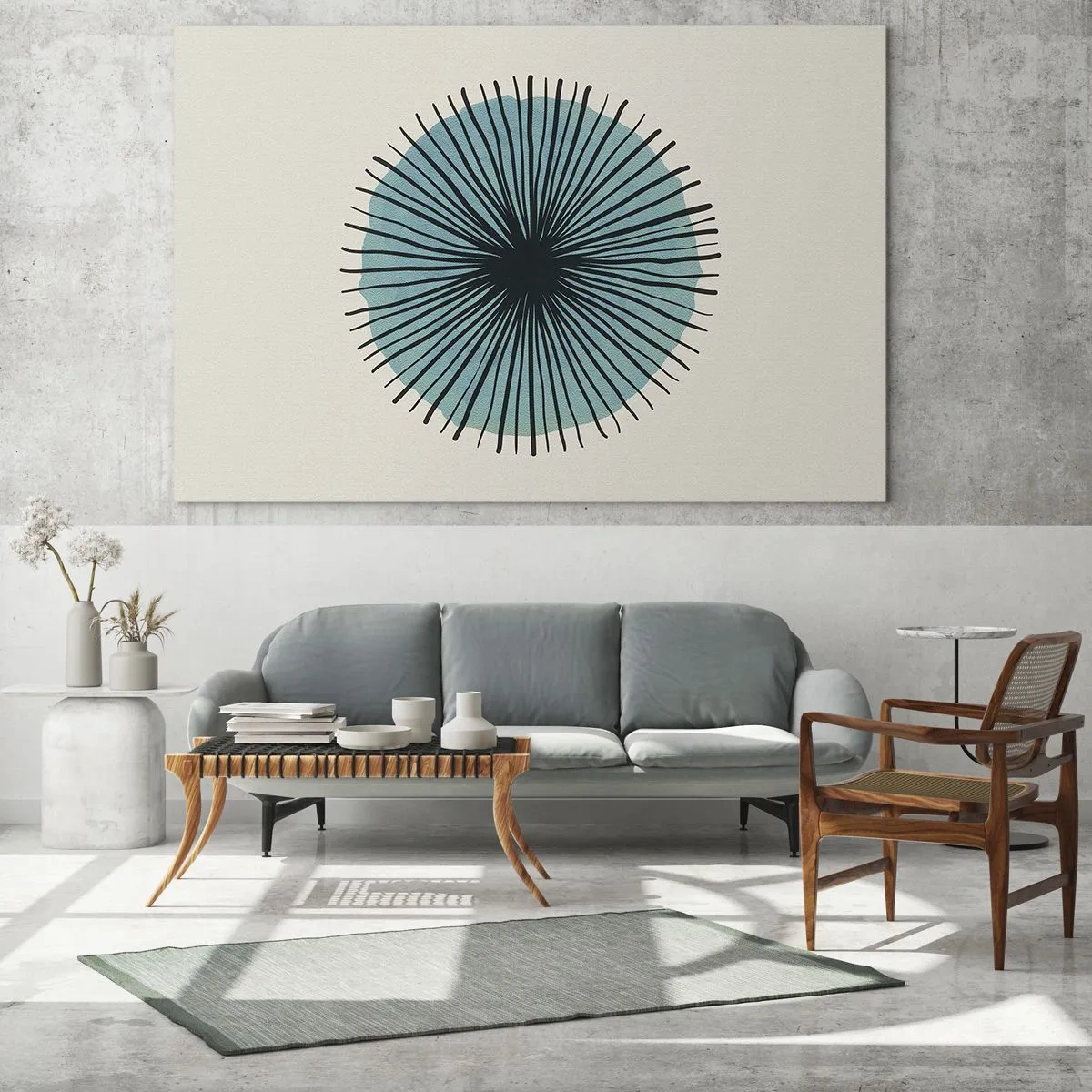 Obraz na skle - Geometrický vzor v odtieňoch tyrkysovej a čiernej - 70x50cm - Žiariaca modrá - Moderná nástenná dekorácia do obývacej izby a spálne ARTTOR