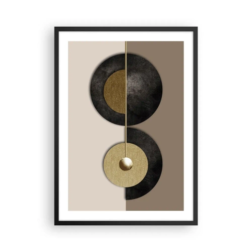 Plagát v čiernom ráme - Moderná abstrakcia s geometrickými zlatými akcentmi - 50x70cm - Variácie okolo kruhu - Moderná nástenná dekorácia do obývacej izby a spálne ARTTOR