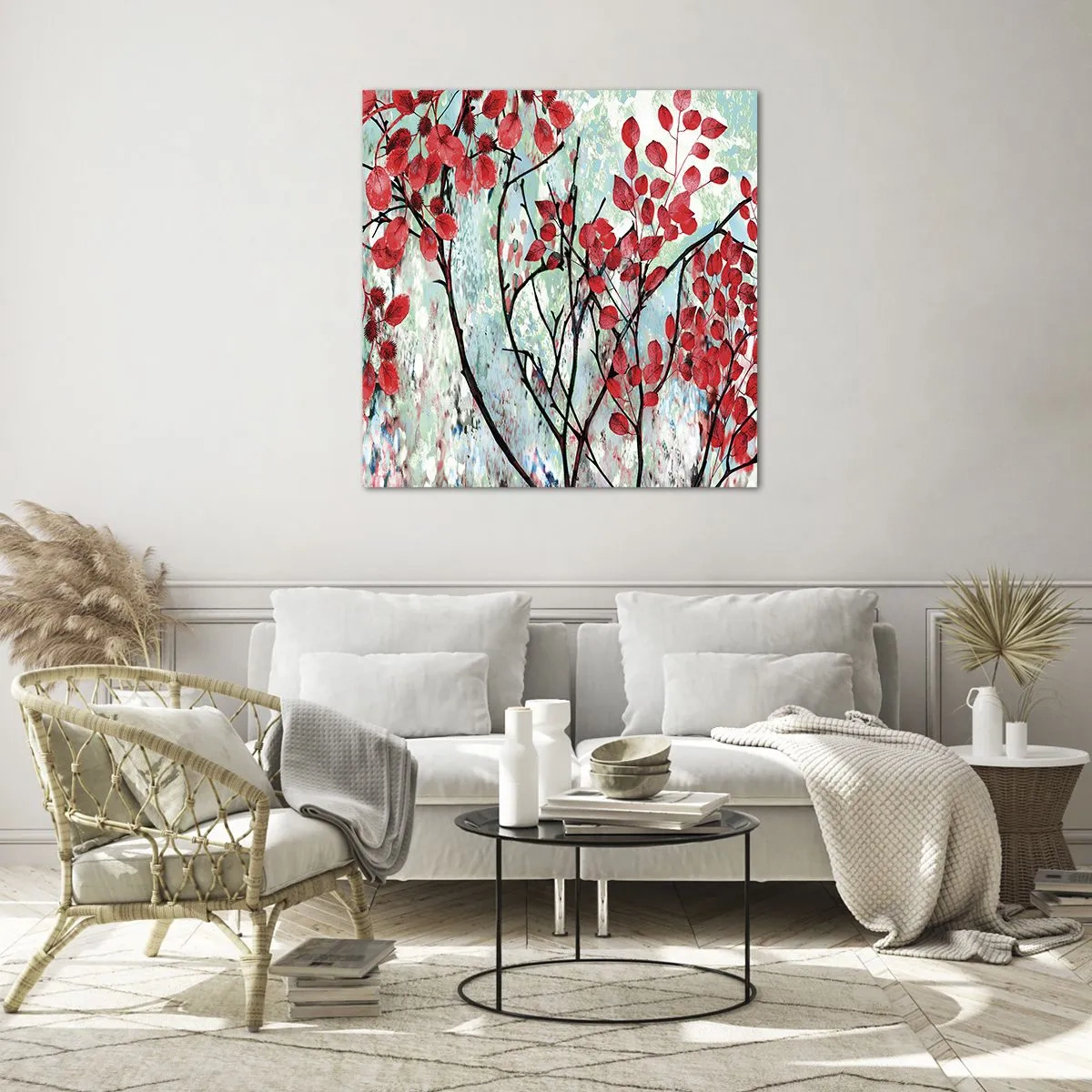 Obraz na skle - Strom v šarlátovej - 70x70 cm