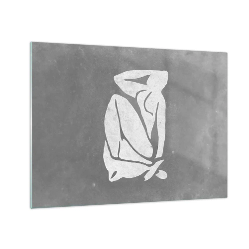 Obraz na skle - Minimalistická silueta ženy na sivom pozadí - 70x50cm - V zádumčivosti - Moderná nástenná dekorácia do obývacej izby a spálne ARTTOR