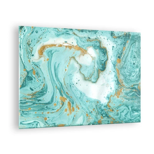Obraz na skle - Tyrkysovo-zlatý mramorový vzor - 70x50cm - Pod veľkou vlnou z epochy Edo - Moderná nástenná dekorácia do obývacej izby a spálne ARTTOR