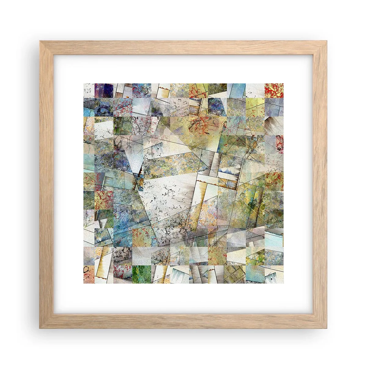Plagát v ráme zo svetlého duba - Geometrické preskupenie - 30x30 cm