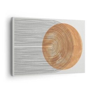 Obraz na plátne - Geometrická kompozícia s kruhmi a čiarami v teplých farbách. - 70x50cm - Slnečná kompozícia - Moderná nástenná dekorácia do obývacej izby a spálne ARTTOR