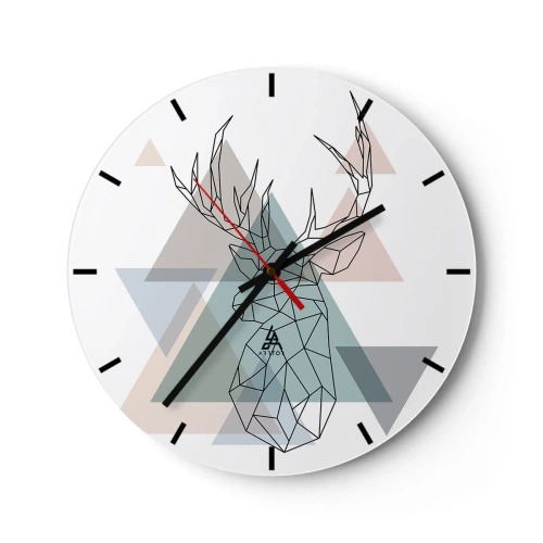 Nástenné hodiny - Geometrický obraz jeleňa na pozadí trojuholníkov - 30x30cm - V geometrickom lese - Moderná nástenná dekorácia do obývacej izby, kuchyne a spálne ARTTOR