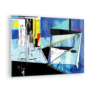 Obraz na skle - Abstraktná geometrická kompozícia v odtieňoch modrej - 70x50cm - Pozerať sa na svet z uhla… - Moderná nástenná dekorácia do obývacej izby a spálne ARTTOR