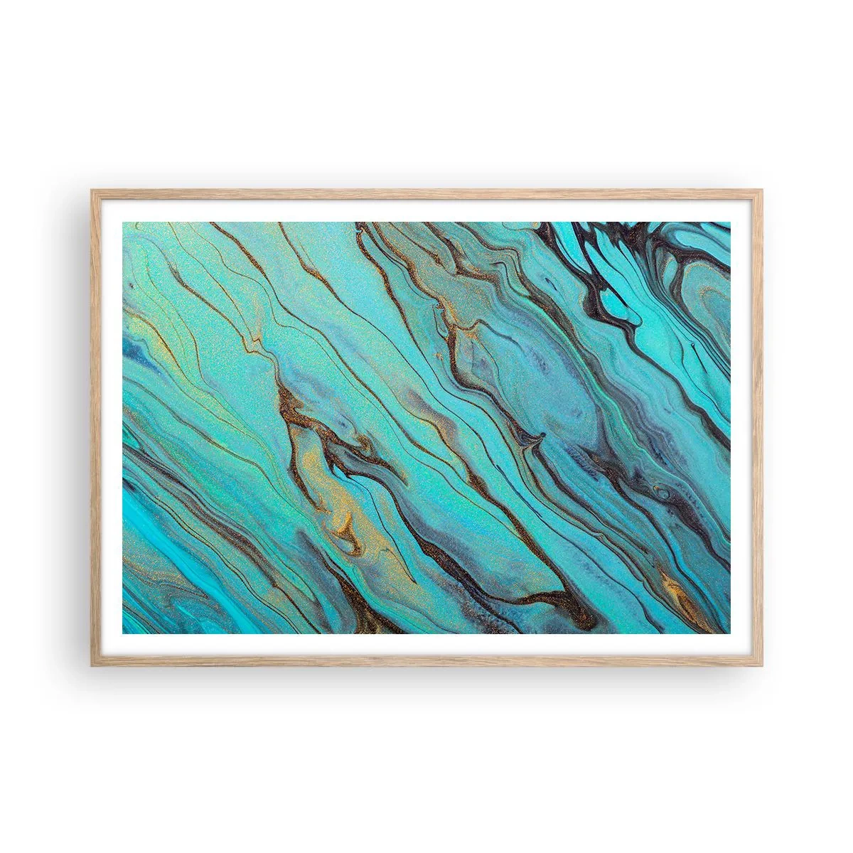 Plagát v ráme zo svetlého duba - Tyrkysový príliv - 100x70 cm