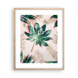 Plagát v ráme zo svetlého duba - Štúdia zelenej na ružovom pozadí - 40x50 cm
