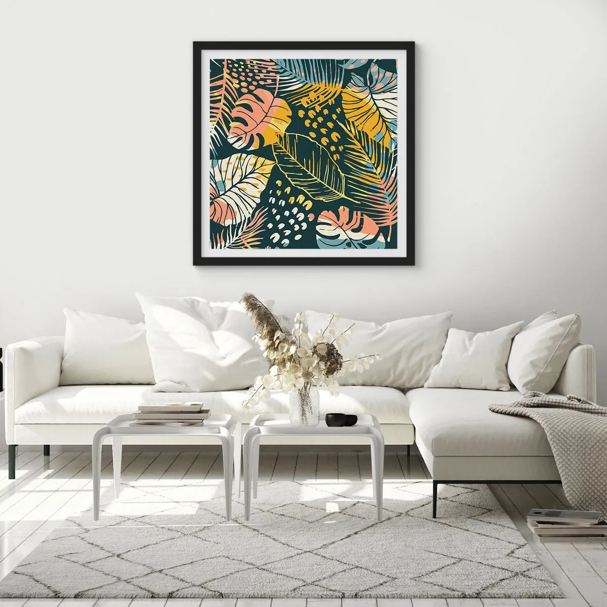 Plagát v čiernom ráme - Listová fantázia - 60x60 cm