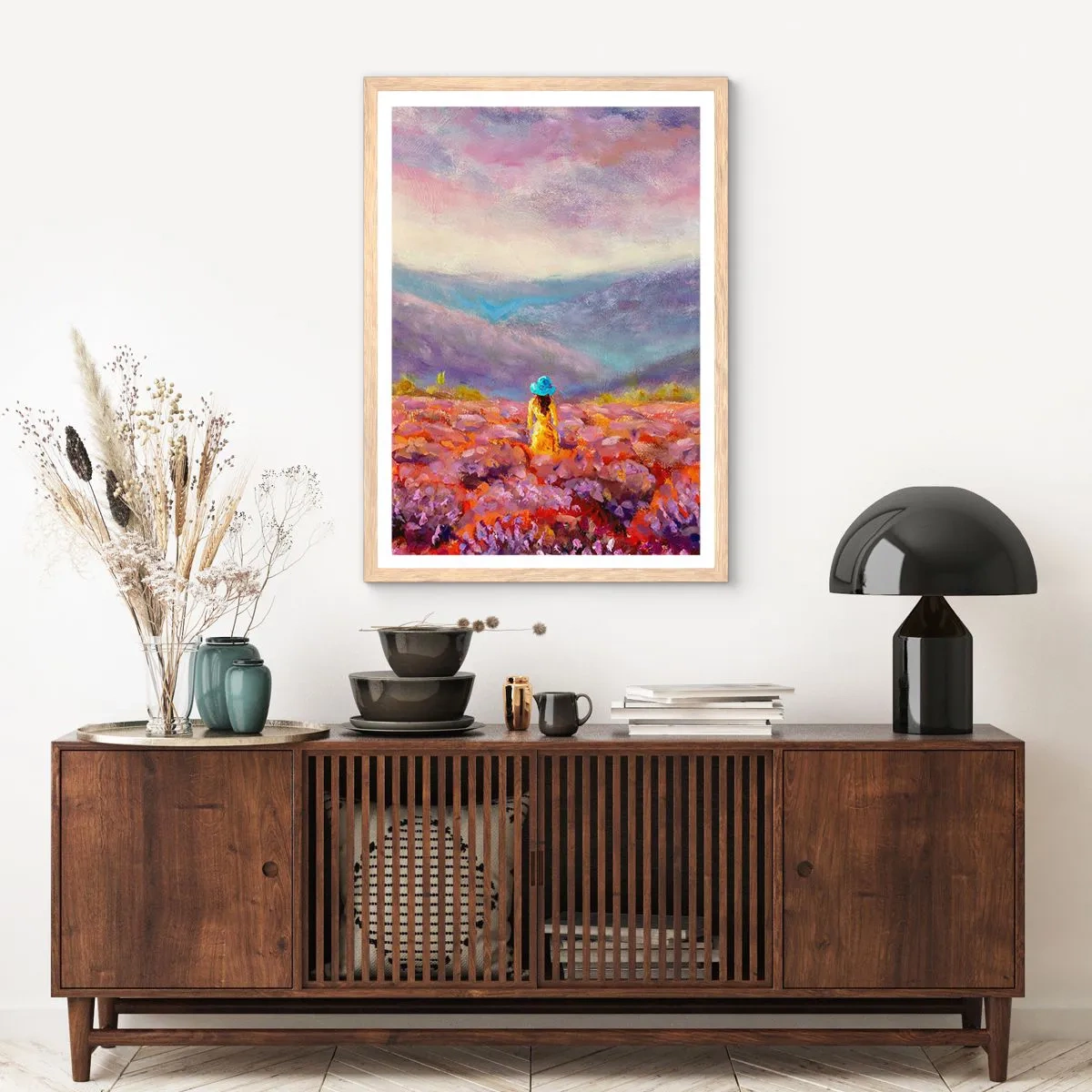 Plagát v ráme zo svetlého duba - V levanduľovom svete - 50x70 cm