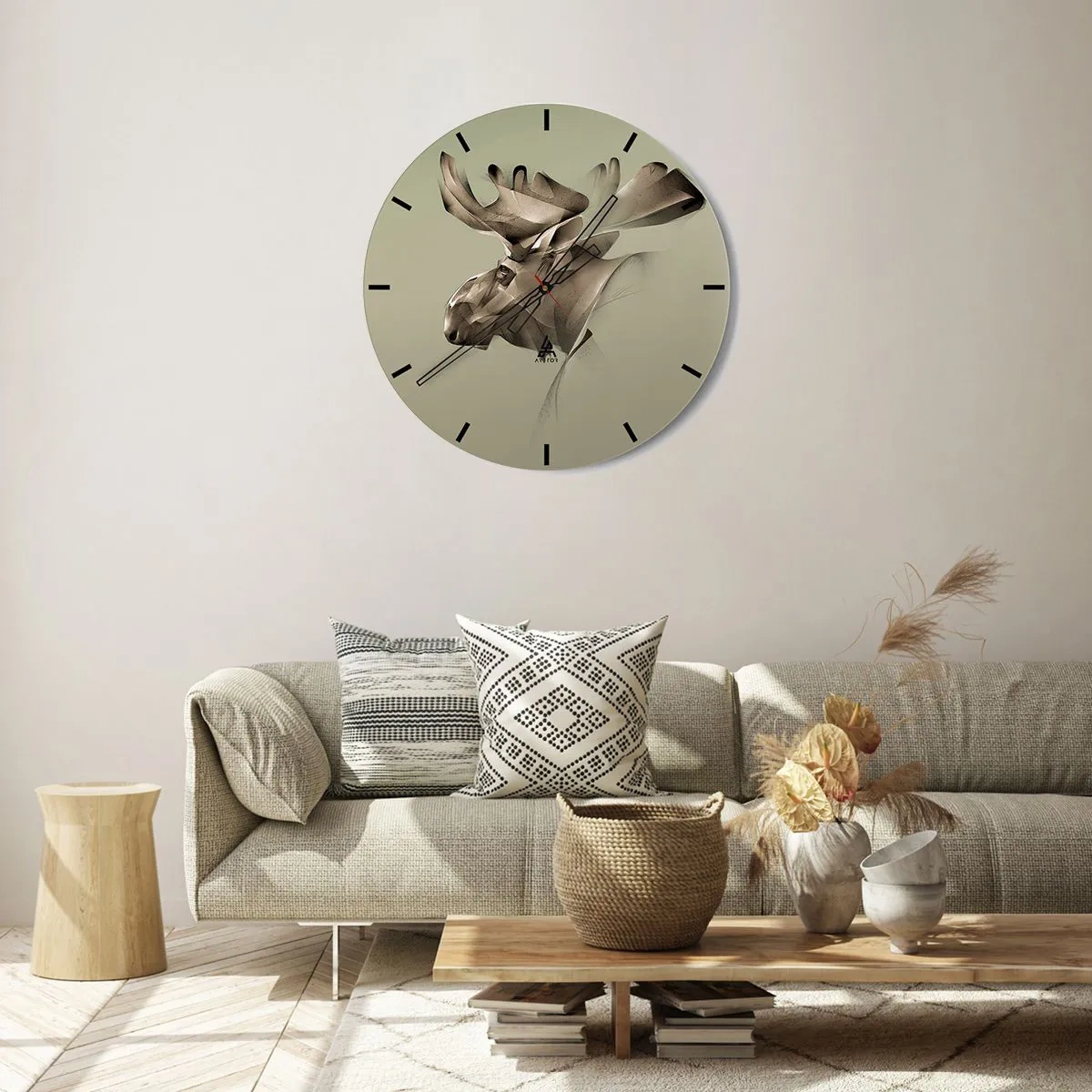 Nástenné hodiny - Los s geometrickým vzorom na zelenom pozadí - 30x30cm - Jemná sila pokoja - Moderná nástenná dekorácia do obývacej izby, kuchyne a spálne ARTTOR