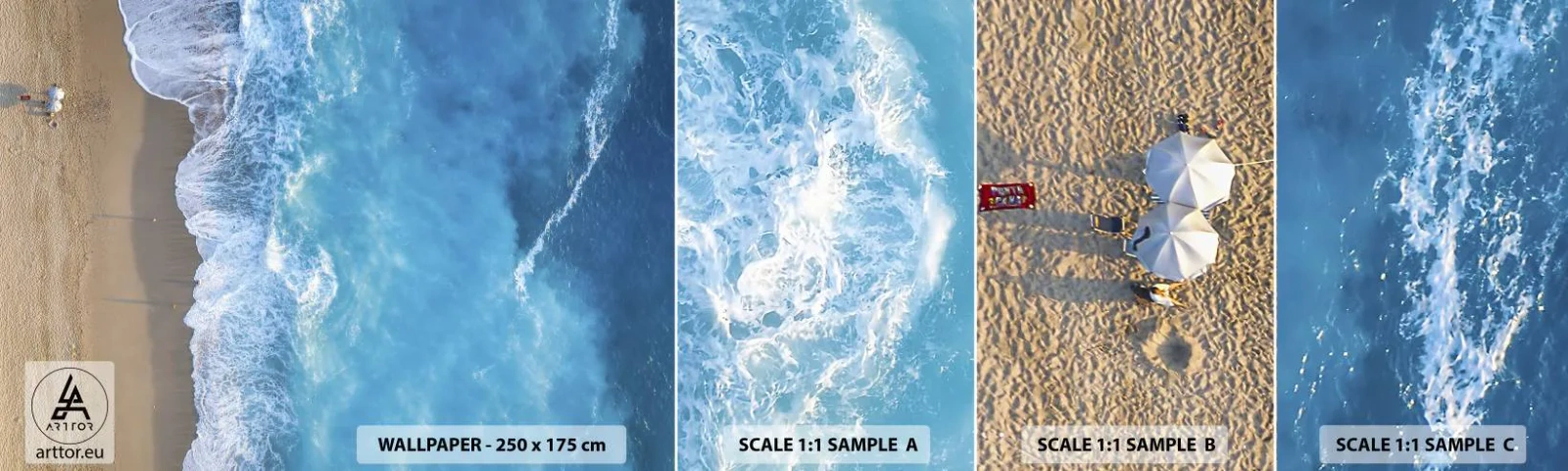 Vzorka samolepiacej fototapety Deluxe Sticker - Sila modrej - Krajina, Pláž, More - 100x30 cm