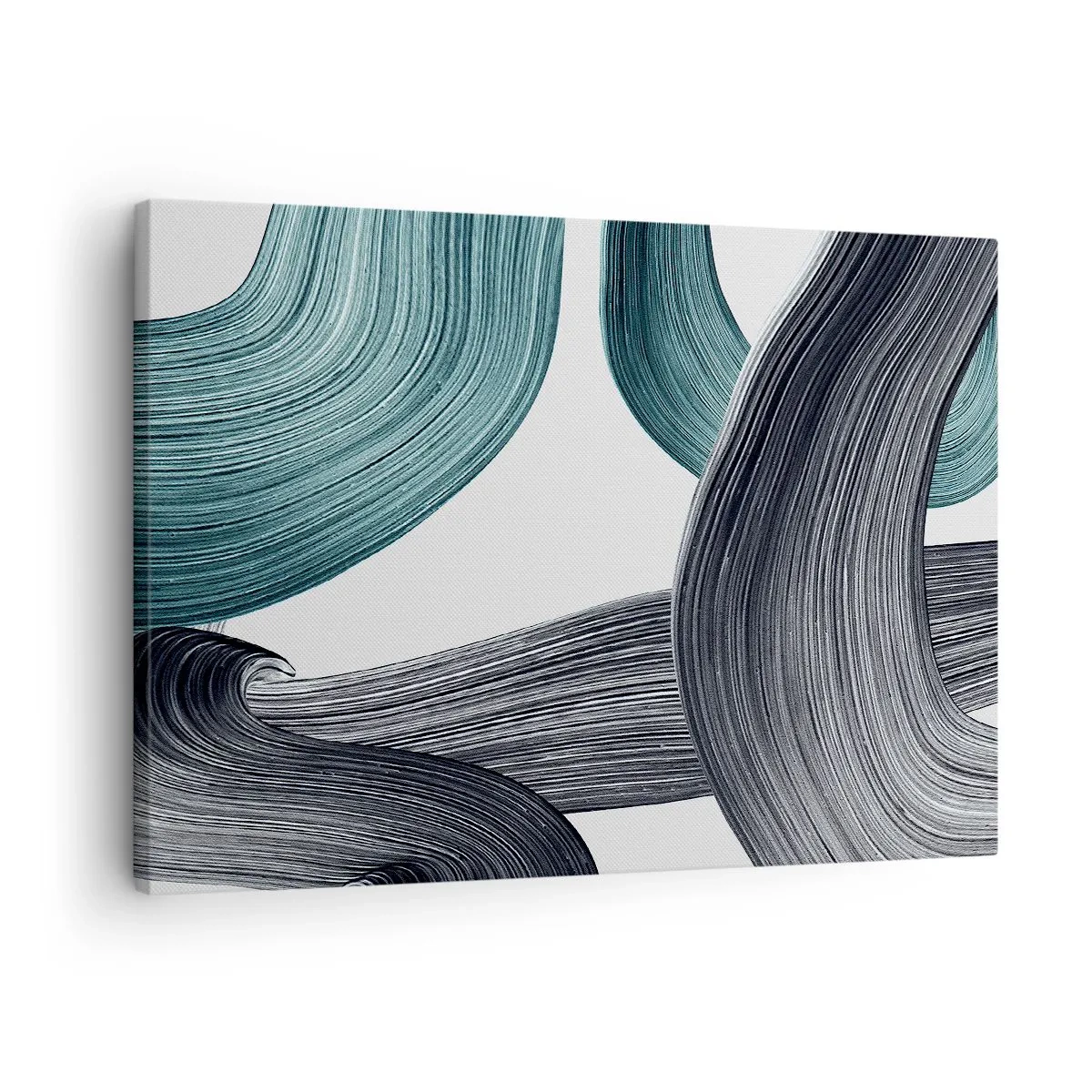 Obraz na plátne - Plynulé abstraktné čiary v odtieňoch zelenej a sivej - 70x50cm - Smaragdové a čierne vlny - Moderná nástenná dekorácia do obývacej izby a spálne ARTTOR