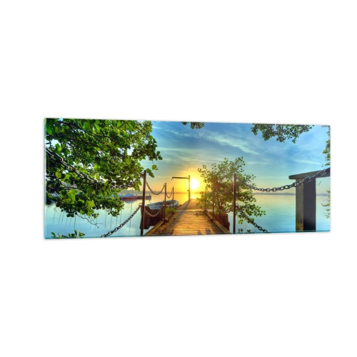 Obraz na skle - Západ pri vode - 140x50 cm