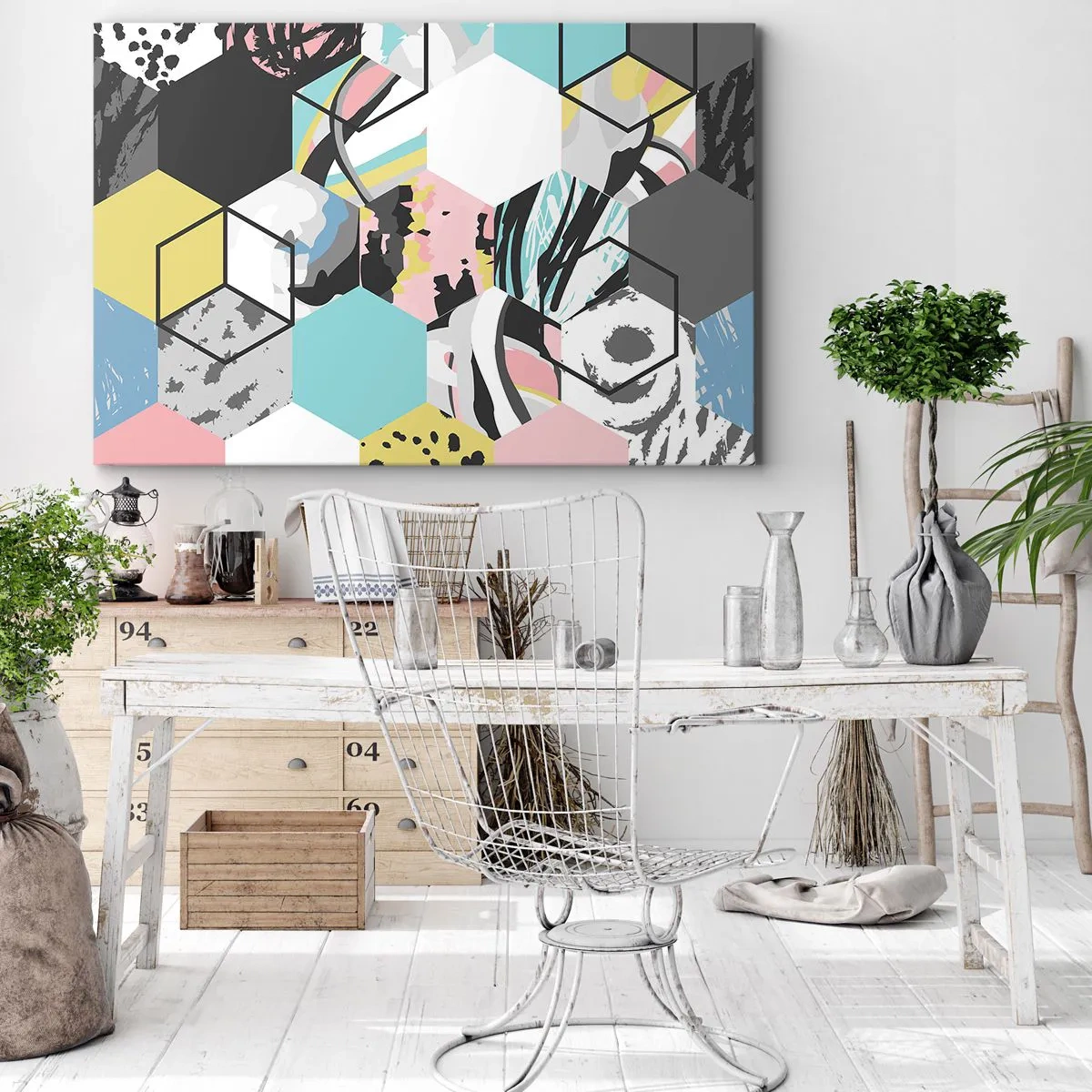 Obraz na plátne - Šesťuholníky a kocky v šiestich farbách - 100x70 cm
