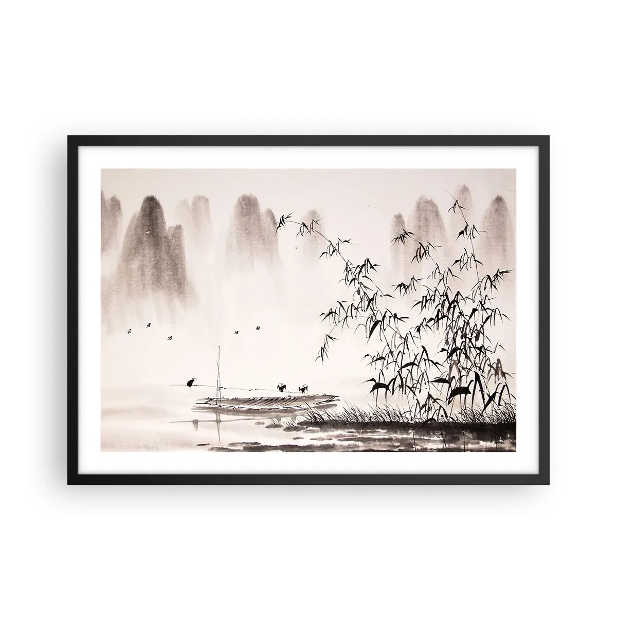 Plagát v čiernom ráme - Pokoj ryžových polí - 70x50 cm