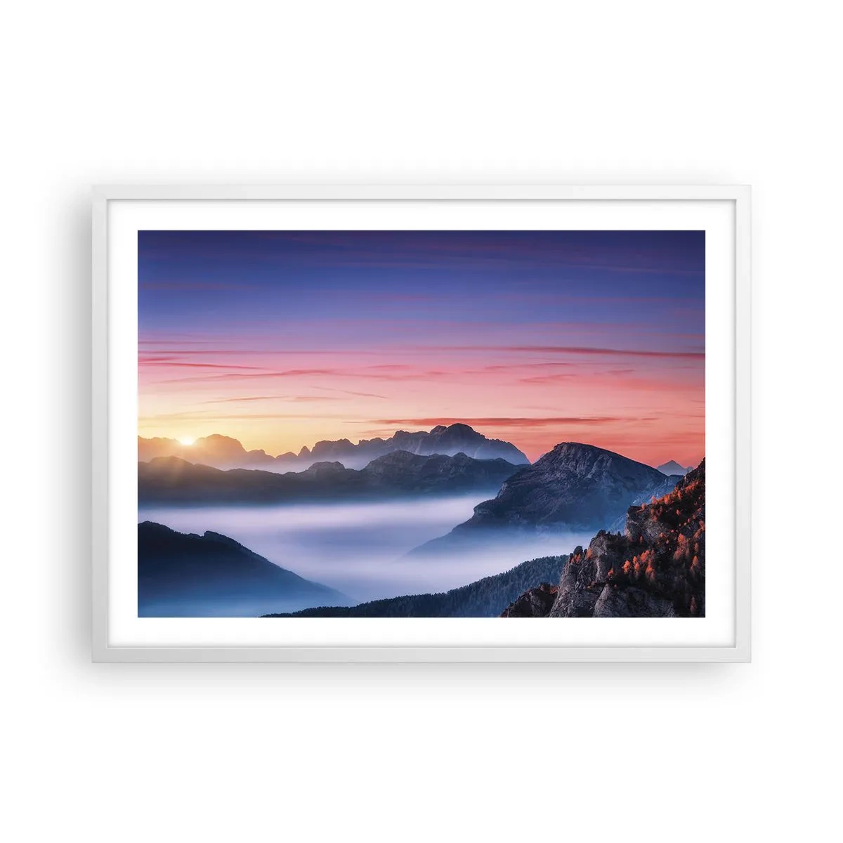 Plagát v bielom ráme - Nad údoliami - 70x50 cm