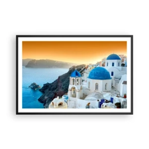 Plagát v čiernom ráme - Santorini - v náruči skál - 91x61 cm