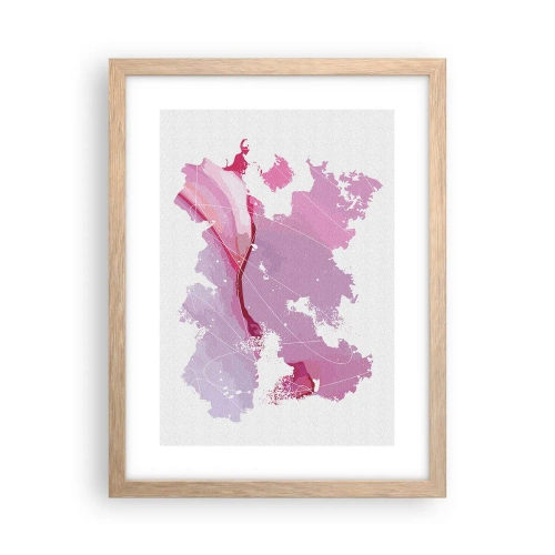 Plagát v ráme zo svetlého duba - Mapa ružového sveta - 30x40 cm