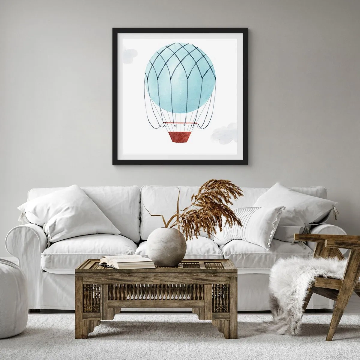 Plagát v čiernom ráme - Celý v oblakoch - 50x50 cm