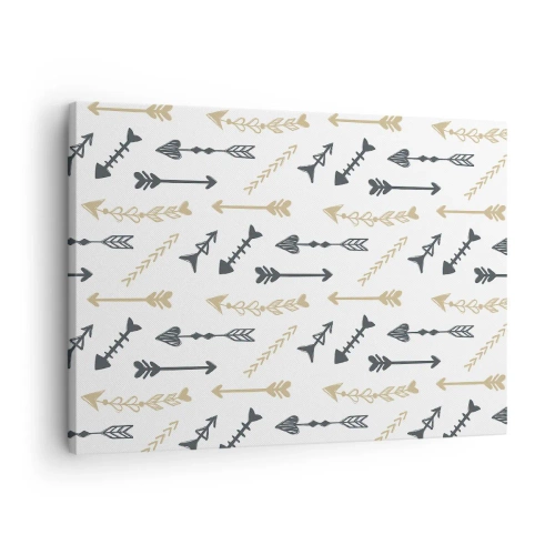 Obraz na plátne - Minimalistický vzor so šípkami v béžovej a sivej farbe. - 70x50cm - Sen lukostrelca - Moderná nástenná dekorácia do obývacej izby a spálne ARTTOR